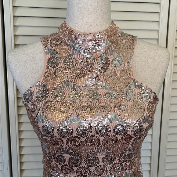Soieblu Rose Gold Sequin High Neck Mini Dress - Picture 3 of 8